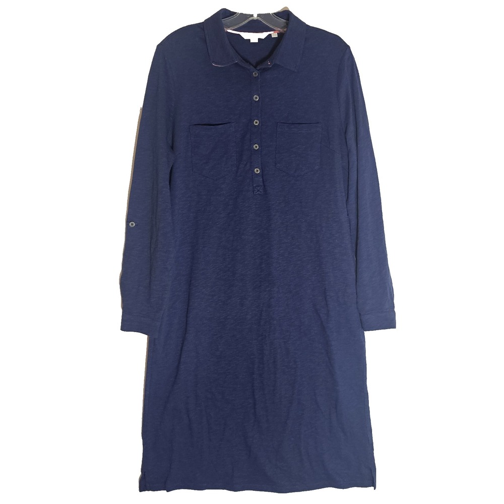Boden Dress Womens 10L Blue Shirtdress Roll Tab Casual Midi Comfort Soft Pockets